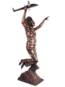 Boy With Plane bronze statue